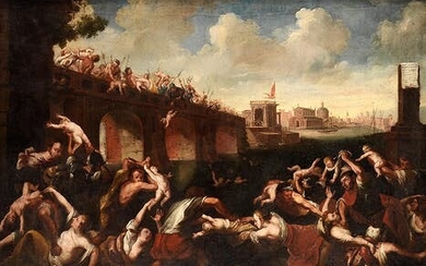 Italienischer Maler des 17. Jahrhunderts, DAS MASSAKER AN DEN UNSCHULDIGEN KINDERN AUF DER Milvischen BRÜCKE