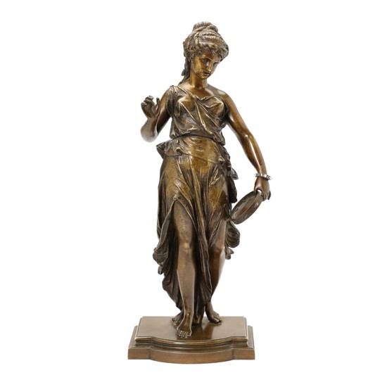 J. Goillot, 19th century: Young woman with tambourine. Signed J. Goillot. Patinated bronze. H. 36 cm.