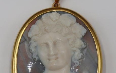 JEWELRY. Large Continental 18kt Gold and Cameo