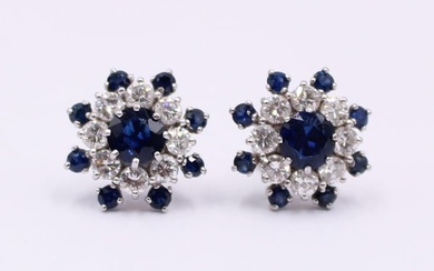 JEWELRY. Platinum Sapphire and Diamond Earrings.