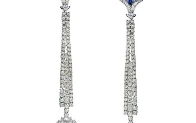 Jahan 18K White Gold Diamond And Sapphire Long Dangle Earrings