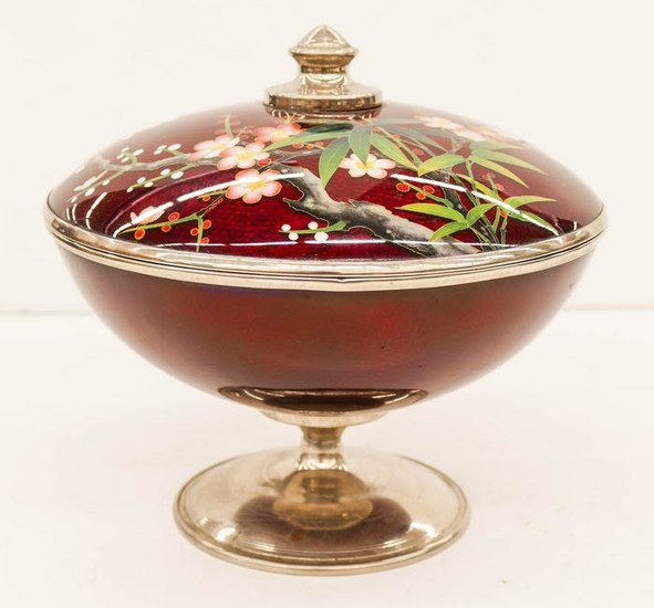 Japanese Cloisonne Covered Compote 6.5''x7.5''. Oxblood