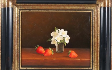 Jean Marie Daneis Oil on Canvas "Floral Still Life with Strawberries"