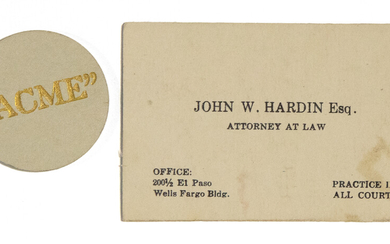 John Wesley Hardin Business Card and Gambling Chip