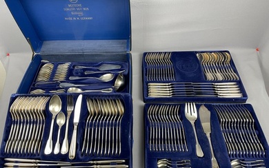Jugendstil / Art Deco - Speisebesteck & Fischbesteck für 12 Personen / 145 Teile - Cutlery set - Hallmark: 'Carl Schmidt' & '100' - excellent condition