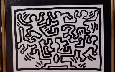 Keith Haring Acrylic Marker Drawing w/ Signed Estate Stamp