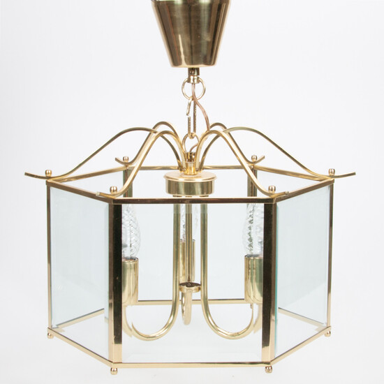 LAMP / CEILING LAMP, Classic Lanterns, second half of the 20th century, brass frame, faceted glass.