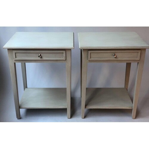 LAMP/SIDE TABLES, a pair, French grey painted, each with ful...