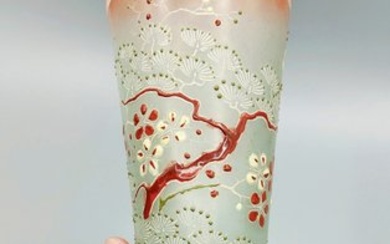 LEGRAS (1839-1916) - Vase - Large Art Nouveau Vase enameled with a delightful bonsai with Japanese decoration - Listed around - Mouth blown glass