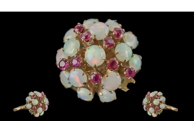 Ladies 14ct Gold Opal and Garnet Set Cluster Ring. Marked 14...