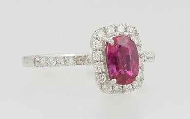 Lady's Platinum Dinner Ring, with a 1.06 ct. oval ruby