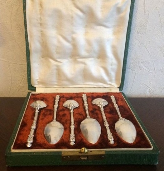 Lapparra 1895 Paris set of coffee spoons, 6 pieces in solid silver Minerva Russian model - .950 silver - France - Late 19th century