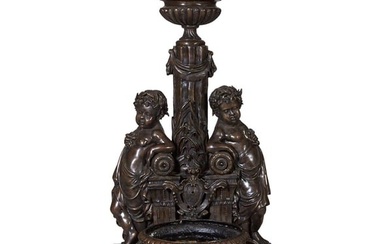 Large Italianate Patinated Bronze Figural Wall Fountain, 20th/21st c., H.- 74 in., W.- 40 in., D.