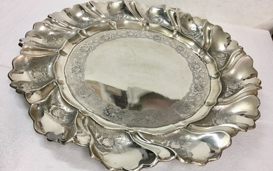 Large salver 45 Cm - .833 silver - Portugal - Early 20th century