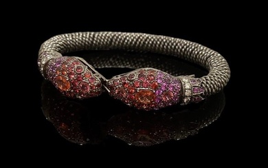 Laura Munder 18K Gold Over 10tcw Diamond & Sapphire Snakes Cuff Bracelet