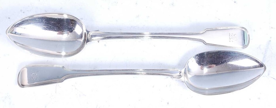 A pair of George III silver stuffing spoons in the Fiddle & Thread pattern
