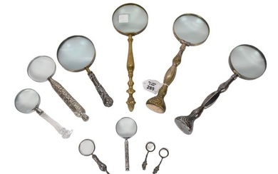 Lot of 10 Assorted Magnifying Glasses, Some Vintage, Brass & Metal