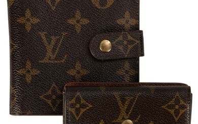 Louis Vuitton, 1 portefeuille et 1 porte-monnaie en toile enduite Monogram, 7,5x10 et 11x11 cm