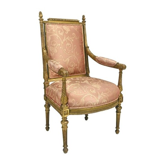 Louis XVI Style Giltwood Fauteuil.