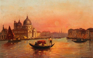 SOLD. Luigi Gasparini: Sunset view from Canal Grande in Venice. Signed Gasparini. Oil on canvas. 38.5 x 55.5 cm. – Bruun Rasmussen Auctioneers of Fine Art