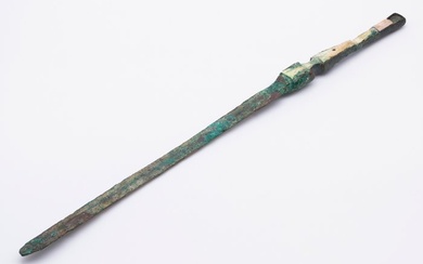 Luristan Bronze Rare narrow dagger with partial bone hilt. Spanish Export License. - 30.5 cm