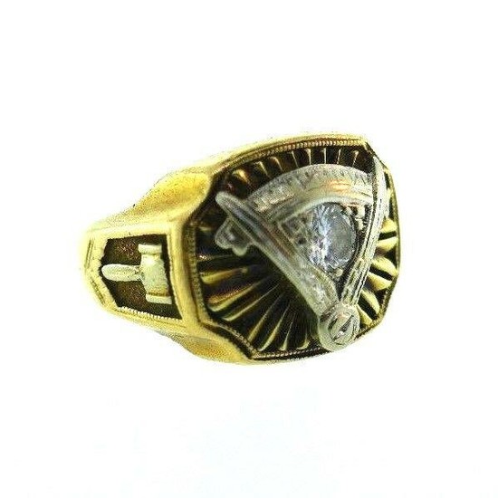 MASONIC 14k White & Yellow Gold & Diamond Ring Vintage