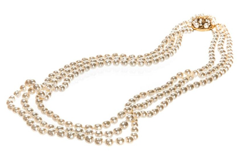 MIRIAM HASKELL TRIPLE STRAND PEARL NECKLACE