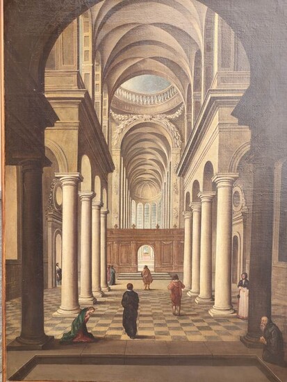Maestro del XVIII secolo - Interno di cattedrale con figure