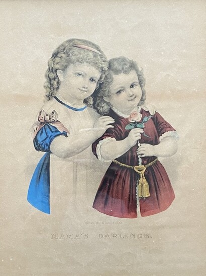 "Mamma's Darlings" Original Currier & Ives Print 1877