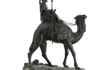 Man Riding a Camel - Old European Oriental Style Bronze Sculpture