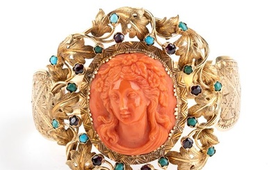 Mediterranean coral rigid gold bracelet, 19th century