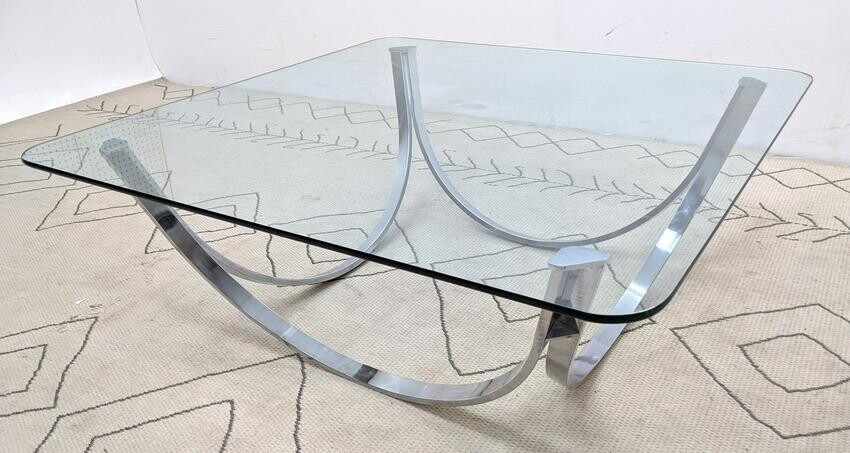 Mid Century Modern Chrome and Glass Coffee Table.