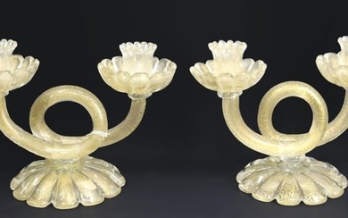 Midcentury Pair Of Murano Glass 2 Arm Candle