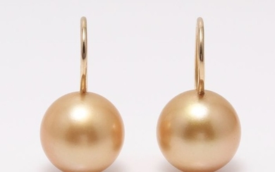 NO RESERVE PRICE - 18 kt. Yellow Gold - 10x11mm Golden South Sea Pearls - Earrings