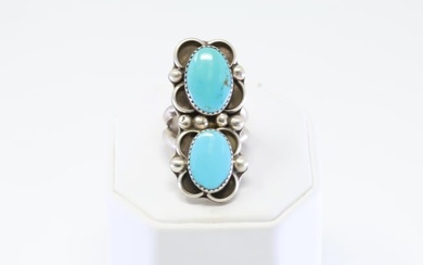 Native America Navajo Sterling Silver Kingman Turquoise Ring By Rena Shelly.