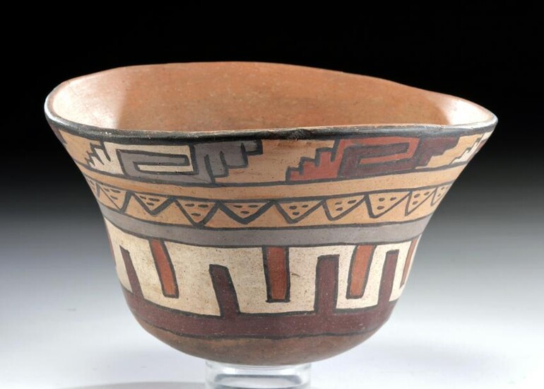Nazca Polychrome Bowl w/ Abstract Faces & Linear Motifs