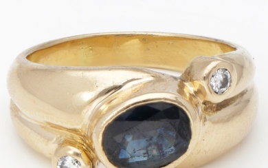 No Reserve - 18 kt. Gold - Ring Diamond - Sapphire