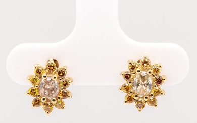 No Reserve Price - 1.21 tcw - Very Light Yellow - Brown - 14 kt. Yellow gold - Earrings Diamond
