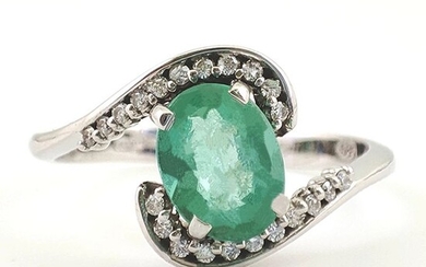 No Reserve Price - 14 kt. White gold - Ring - 1.54 ct Emerald - Diamonds