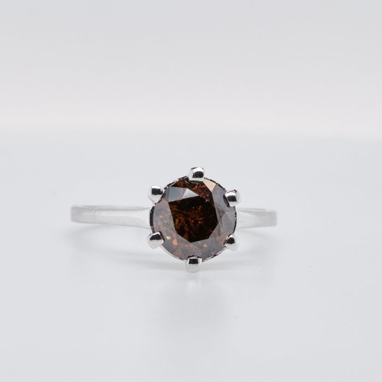 No Reserve Price - 1.57 tcw - Fancy Dark Brown - 18 kt. White gold - Ring Diamond