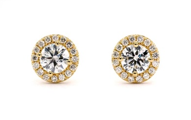 '' No Reserve Price '' - 18 kt. Yellow gold - Earrings - 1.23 ct - Diamonds