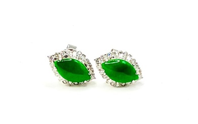 No Reserve Price - Earrings - 18 kt. White gold Jade - Diamond
