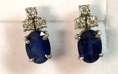 No Reserve Price - Earrings - 9 kt. White gold - 2.40 tw. Sapphire - Diamond