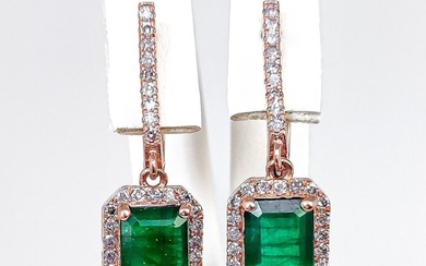 No Reserve Price - Earrings Rose gold - 3.52 tw. Emerald - Diamond