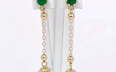 No Reserve Price - G&J - Earrings - 14 kt. Yellow gold - 0.90 tw. Emerald - Pearl