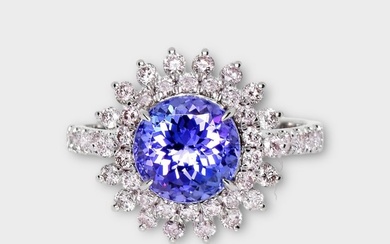 No Reserve Price - IGI 2.55 ct Natural Brilliant Intense Bluish Violet Tanzanite with 0.78 ct Natural Pink Diamonds - Engagement ring - 14 kt. White gold Tanzanite - Diamond