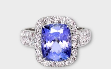 No Reserve Price - IGI 4.36 tw - Engagement ring - 14 kt. White gold Tanzanite - Diamond