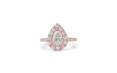 No Reserve Price---Ideal Cut Pear diamond-- 1.64 ct total natural diamonds - 18 kt. Pink gold - Ring - 1.01 ct Diamond - Diamond