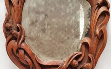 Oak Art Nouveau hand mirror