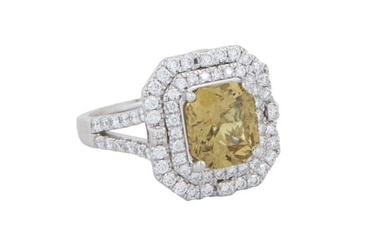 Oscar Friedman Lady's Platinum Yellow Sapphire and Diamond Dinner Ring, Total Diamond Wt.- .8 cts.